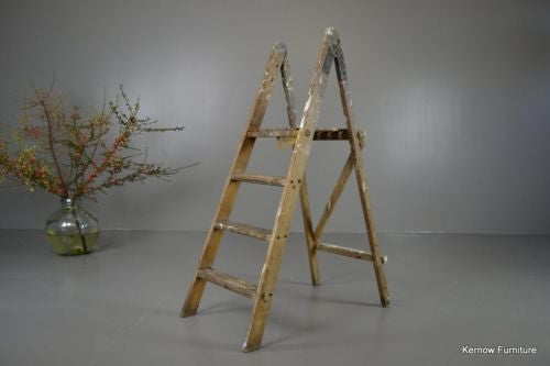 Vintage Wooden Folding Ladder - Kernow Furniture