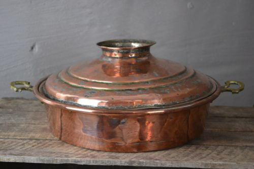 Large Antique Copper Pot & Lid (2) - Kernow Furniture