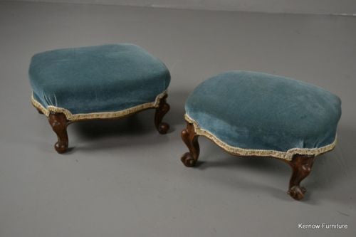 Pair Antique Victorian Carved Walnut Footstools - Kernow Furniture