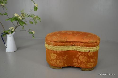 Vintage 1930s Upholstered Kidney Shape Sewing Box - Kernow Furniture