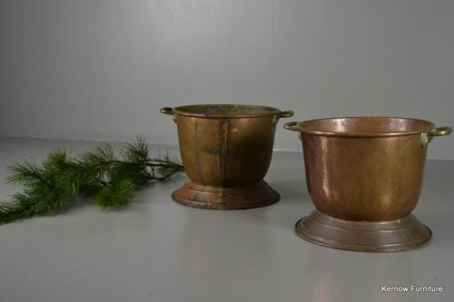 Pair Antique Copper Coal & Log Bins - Kernow Furniture