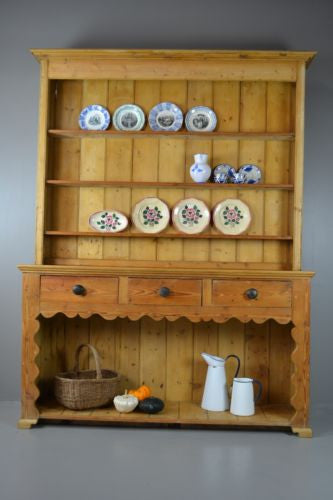 Large Antique Stripped Pine Kitchen Dresser - Kernow Furniture