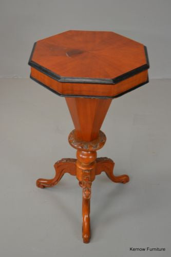 Victorian Walnut Trumpet Work Box Sewing Tidy - Kernow Furniture