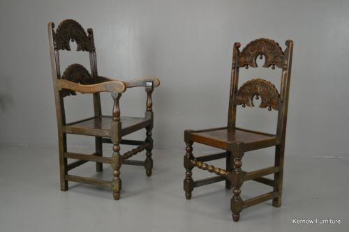 Set 6 17th Century Style Oak & Elm Yorkshire Dining Chairs - Kernow Furniture