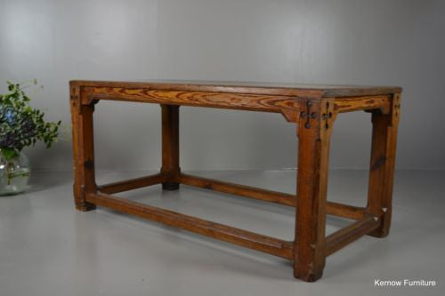 Large Pitch Pine Chapel Refectory Dining Kitchen Table - Kernow Furniture