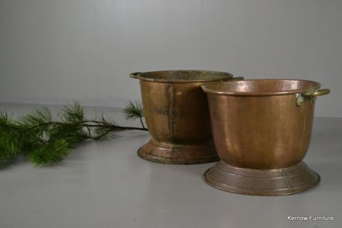 Pair Antique Copper Coal & Log Bins - Kernow Furniture