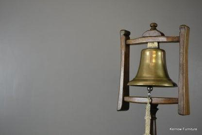 Large Bronze Ships Bell On Oak Stand - Kernow Furniture