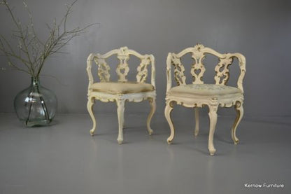 Pair Ornate White & Gold Rococo Style Corner Chairs - Kernow Furniture