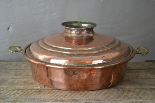 Large Antique Copper Pot & Lid (2) - Kernow Furniture