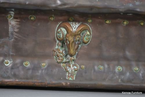 Antique Victorian Rams Head Copper Fire Fender - Kernow Furniture