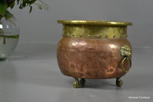 Antique Copper & Brass Coal Bucket Lion Mask Handles - Kernow Furniture