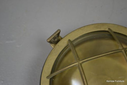 Vintage Round Brass Bulk Head Ships Lamp - Kernow Furniture