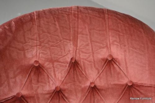 Dark Pink Antique Victorian Button Back Upholstered Armchair Chair - Kernow Furniture