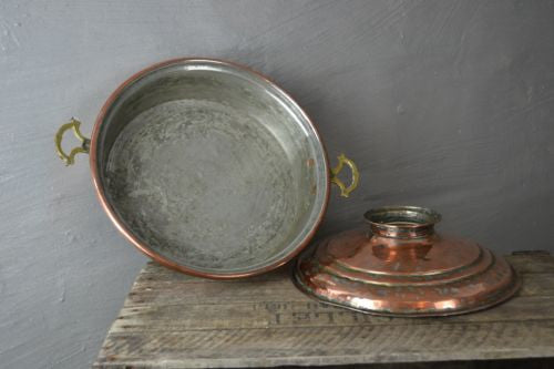 Large Antique Copper Pot & Lid (2) - Kernow Furniture