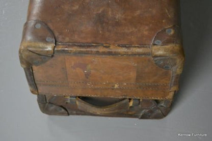 Antique Vintage Tan Leather Suitcase - Kernow Furniture