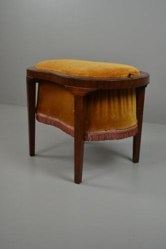 Vintage Bronze & Mahogany Sewing Tidy Footstool - Kernow Furniture