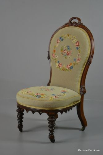 Antique Victorian Rosewood Floral Needlework Nursing Chair - Kernow Furniture