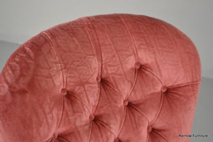 Dark Pink Antique Victorian Button Back Upholstered Armchair Chair - Kernow Furniture