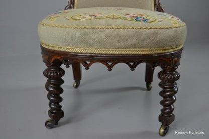 Antique Victorian Rosewood Floral Needlework Nursing Chair - Kernow Furniture