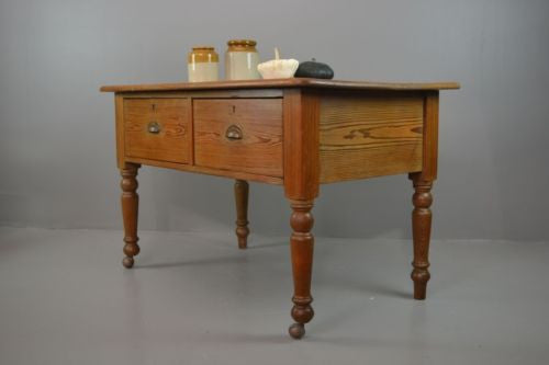 Rustic Antique Pine Work / Prep / Kitchen Table - Kernow Furniture