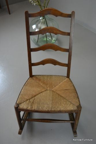 Rustic Country Ladderback Rush Rocking Chair - Kernow Furniture