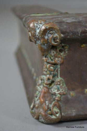 Antique Victorian Rams Head Copper Fire Fender - Kernow Furniture