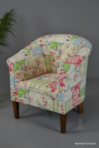 Antique Early 20th Century Floral Upholstered Tub Chair Armchair - Kernow Furniture