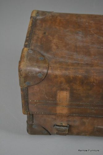 Antique Vintage Tan Leather Suitcase - Kernow Furniture