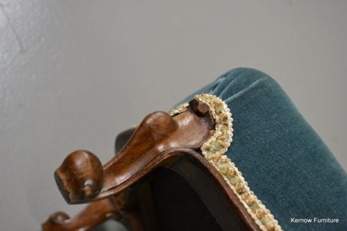 Pair Antique Victorian Carved Walnut Footstools - Kernow Furniture