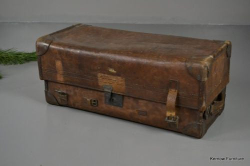 Antique Vintage Tan Leather Suitcase - Kernow Furniture