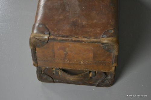 Antique Vintage Tan Leather Suitcase - Kernow Furniture