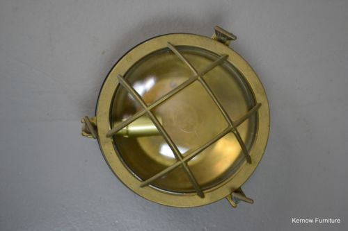 Vintage Round Brass Bulk Head Ships Lamp - Kernow Furniture