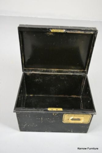 Small Antique Vintage Black Deed Tin - Kernow Furniture