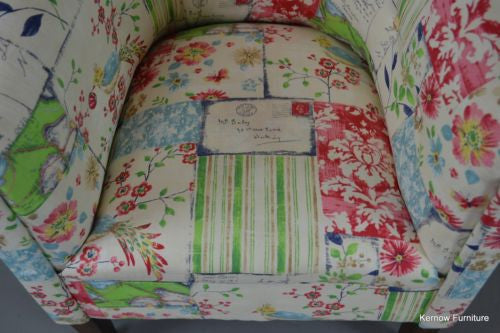 Antique Early 20th Century Floral Upholstered Tub Chair Armchair - Kernow Furniture