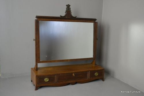 Antique Georgian Mahogany Inlaid Dressing Toilet Swing Mirror - Kernow Furniture