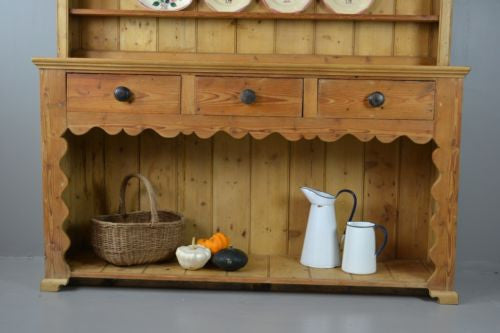 Large Antique Stripped Pine Kitchen Dresser - Kernow Furniture