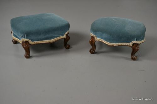 Pair Antique Victorian Carved Walnut Footstools - Kernow Furniture