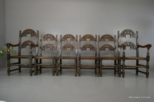 Set 6 17th Century Style Oak & Elm Yorkshire Dining Chairs - Kernow Furniture