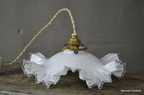 Vintage French Ruffled Opaline Milk Glass Ceiling Shade - Kernow Furniture