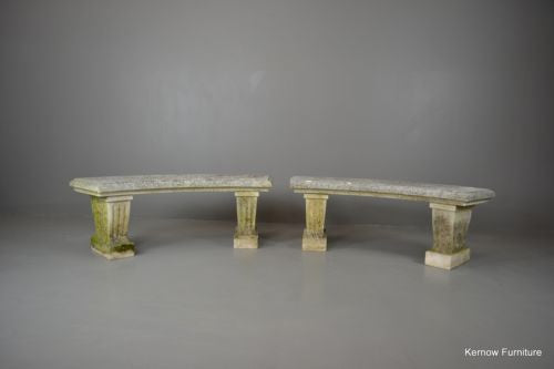 Pair Cast Stone Garden Benches - Kernow Furniture