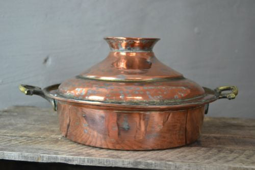 Decorative Antique Copper Pot & Lid - Kernow Furniture