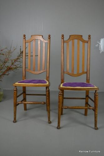 Pair Pitch Pine High Back Chairs - Kernow Furniture