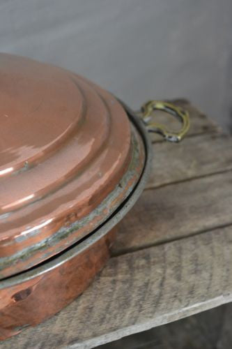 Large Antique Copper Pot & Lid (3) - Kernow Furniture