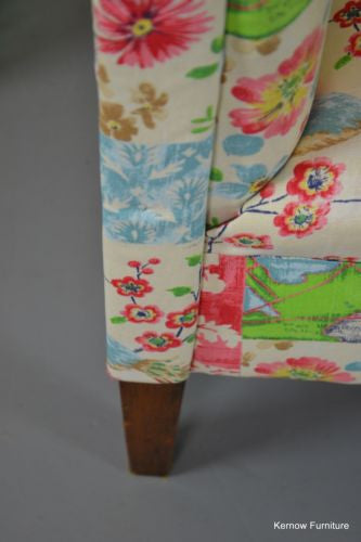 Antique Early 20th Century Floral Upholstered Tub Chair Armchair - Kernow Furniture
