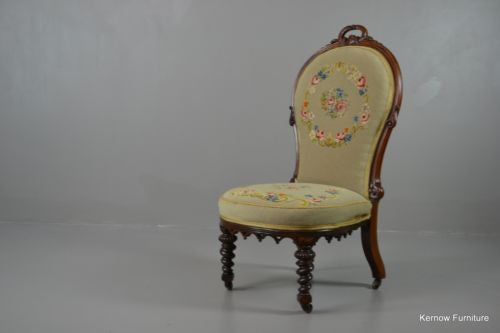 Antique Victorian Rosewood Floral Needlework Nursing Chair - Kernow Furniture