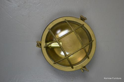 Vintage Round Brass Bulk Head Ships Lamp - Kernow Furniture