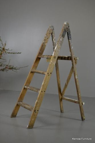 Vintage Wooden Folding Ladder - Kernow Furniture