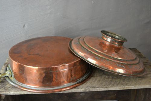 Large Antique Copper Pot & Lid (2) - Kernow Furniture