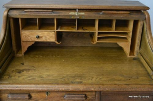 20th Century Oak Tambour Desk - Kernow Furniture