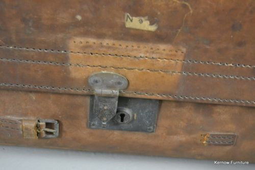 Antique Vintage Tan Leather Suitcase - Kernow Furniture